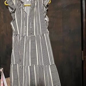 Time and Tru Black and White Striped Midi Dress